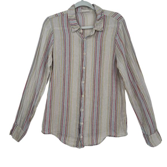 CP Shades Linen Button Up Womens M Multi Striped Coastal Prep Beachy Minimal - Picture 1 of 11
